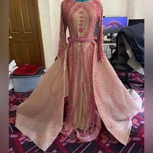 Red Beaded long Sleeve dress